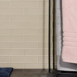 Contempo Beige 2 in. x 8 in. x 8mm Polished Glass Floor and Wall Tile (36 pieces 4 sq.ft./Box) by Ivy Hill Tile -The Elite Tile Sales Store beige ivy hill tile glass tile ext3rd100953 76 1000