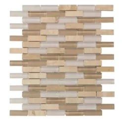Cottage Ridge Mini Brick Beige 9.75 in. x 12 in. Interlocking Glass/Travertine Mosaic Tile (8.12 sq. ft./Case) by Jeffrey Court