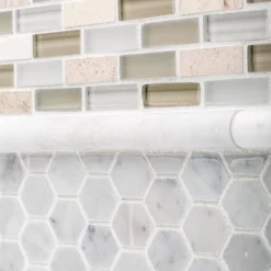 Cottage Ridge Mini Brick Beige 9.75 in. x 12 in. Interlocking Glass/Travertine Mosaic Tile (8.12 sq. ft./Case) by Jeffrey Court -The Elite Tile Sales Store beige jeffrey court glass tile 99189 a0 1000