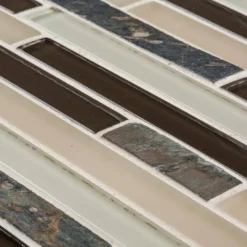 Slate Beach Beige/Cream 11.625 in. x 11.625 in. Interlocking Gloss/Matte Glass and Slate Mosaic Tile (14.07 sq.ft./Case) by Jeffrey Court -The Elite Tile Sales Store beige jeffrey court glass tile 99496 1d 1000