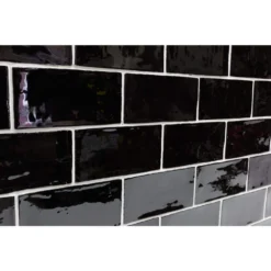 Catalina Black 3 in. x 6 in. Polished Ceramic Subway Wall Tile (5.38 sq.ft./case) by Ivy Hill Tile -The Elite Tile Sales Store black ivy hill tile ceramic tile ext3rd101722 1f 1000