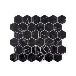 Hollow 2 in. Hex Black 12.375 in. x 10.75 in. Hexagon Gloss Glass Mosaic Wall Tile (18.47 sq. ft./Case) by Jeffrey Court
