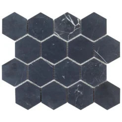 Midnight Hex Black 10.875 in. x 9.5 in. Honed Marble Wall and Floor Mosaic Tile (0.717 sq. ft./Each) by Jeffrey Court