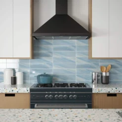 Orbit Blue 4 in. x 16 in. Linear Glossy Glass Wall Tile (17.76 sq.ft./Case) by Jeffrey Court -The Elite Tile Sales Store blue jeffrey court glass tile 13012 31 1000