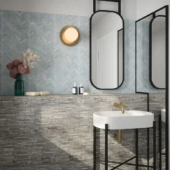 Orbit Herringbone Blue 9.625 in. x 12.125 in. Herringbone Gloss Glass Mosaic Wall Tile (16.20 sq. ft./Case) by Jeffrey Court -The Elite Tile Sales Store blue jeffrey court glass tile 13074 c3 1000