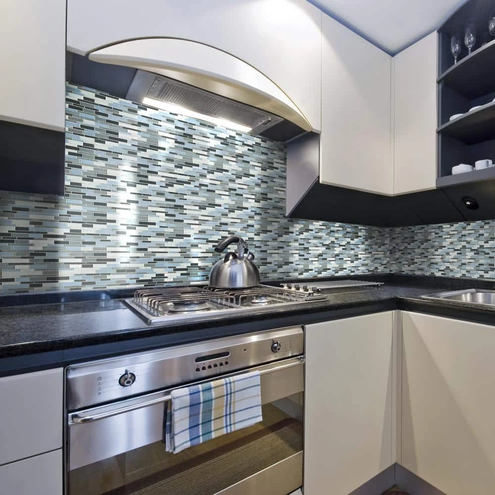 Stratosphere Blue Pencil 12.875 in. x 12.375 in. Interlocking Glossy Glass Mosaic Tile (11.06 sq. ft./Case) by Jeffrey Court 4 Stratosphere Blue Pencil 12.875 in. x 12.375 in. Interlocking Glossy Glass Mosaic Tile (11.06 sq. ft./Case) by Jeffrey Court - Image 2