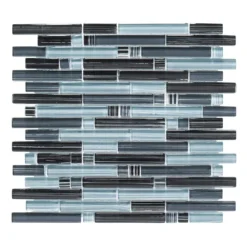 Blue Zephyr Pencil 11.875 in. x 11.125 in. Interlocking Gloss Glass Wall Mosaic Tile (9.17 sq. ft./Case) by Jeffrey Court