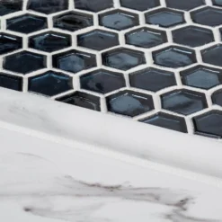 Mermaid Lagoon Blue 11.375 in. x 10.875 in. Hexagon Gloss Glass Wall Mosaic Tile (12.88 sq. ft./Case) by Jeffrey Court 11 Mermaid Lagoon Blue 11.375 in. x 10.875 in. Hexagon Gloss Glass Wall Mosaic Tile (12.88 sq. ft./Case) by Jeffrey Court -The Elite Tile Sales Store blue jeffrey court glass tile 99301 a0 1000