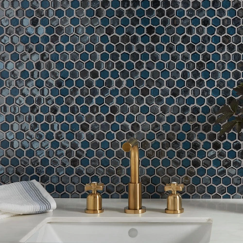 Mermaid Lagoon Blue 11.375 in. x 10.875 in. Hexagon Gloss Glass Wall Mosaic Tile (12.88 sq. ft./Case) by Jeffrey Court 4 Mermaid Lagoon Blue 11.375 in. x 10.875 in. Hexagon Gloss Glass Wall Mosaic Tile (12.88 sq. ft./Case) by Jeffrey Court - Image 2