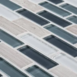 Dolphin Tail Blue 9.75 in. x 11.875 in. Interlocking Gloss Glass and Natural Stone Mosaic Wall Tile (12.06 sq. ft./Case) by Jeffrey Court -The Elite Tile Sales Store blue jeffrey court glass tile 99492 1d 1000