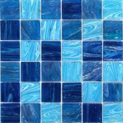 Aqua Blue Ocean Mesh-Mounted Squares 11-3/4 in. x 11-3/4 in. Glass Mosaic Tile by Ivy Hill Tile