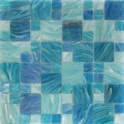 Aqua Blue Sky French Pattern 11.62 in. x 11-3/4 in. x 5 mm Glass Mosaic Tile by Ivy Hill Tile