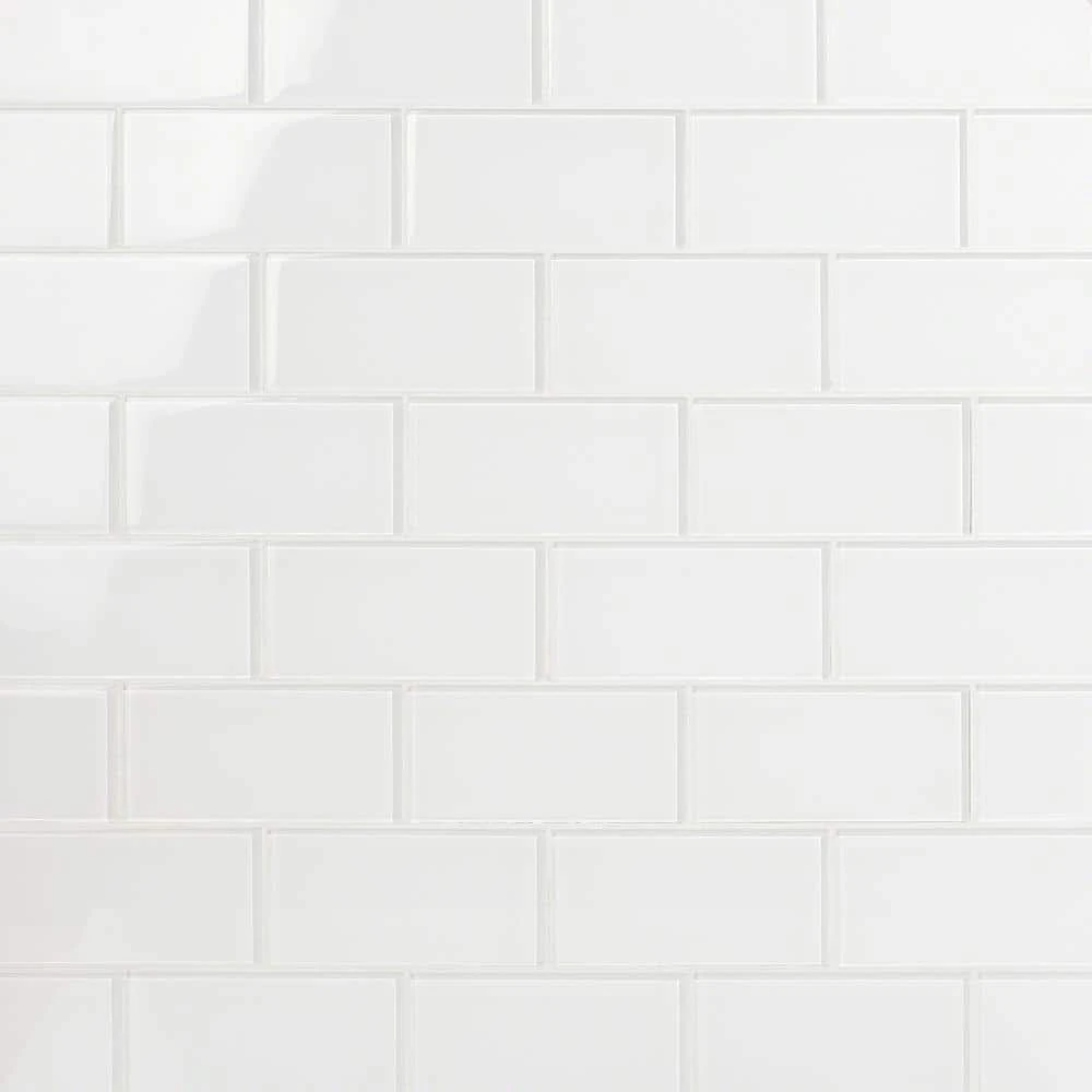 Contempo Bright White 3 in. x 6 in. x 8 mm Polished Glass Subway Floor and Wall Tile (32 pieces 4 sq.ft./Box) by Ivy Hill Tile 3 Contempo Bright White 3 in. x 6 in. x 8 mm Polished Glass Subway Floor and Wall Tile (32 pieces 4 sq.ft./Box) by Ivy Hill Tile
