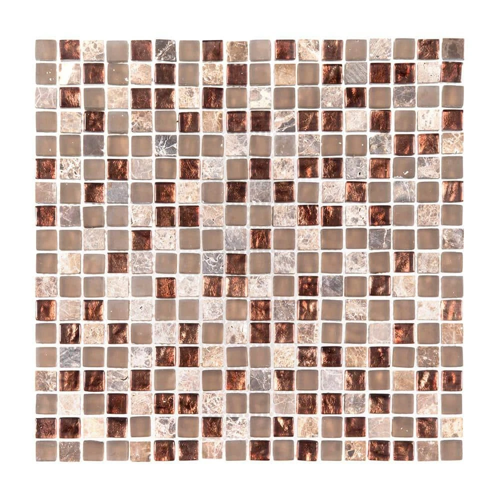 Italian Fossil Foil Brown 11.75 in. x 11.75 in. Square Glass and Marble Wall Mosaic Tile (9.58 sq. ft./Case) by Jeffrey Court 3 Italian Fossil Foil Brown 11.75 in. x 11.75 in. Square Glass and Marble Wall Mosaic Tile (9.58 sq. ft./Case) by Jeffrey Court