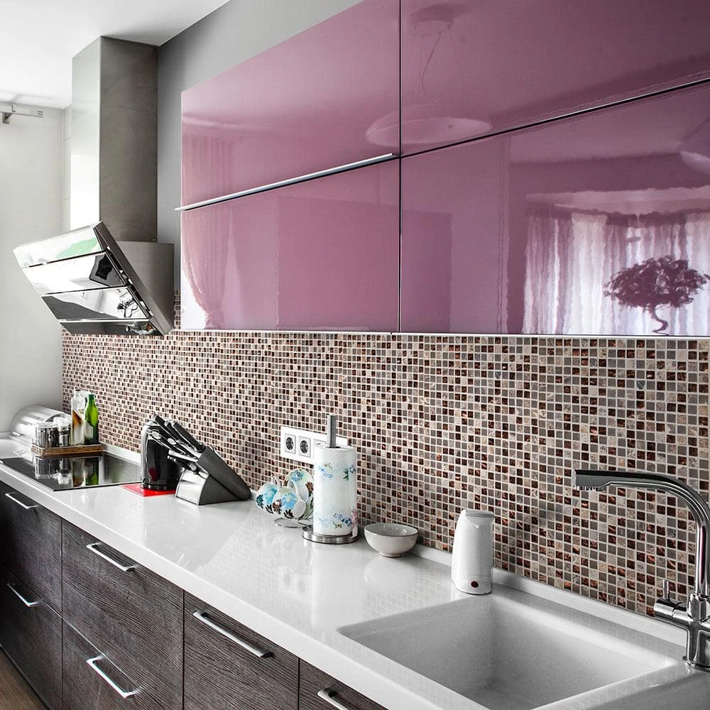 Italian Fossil Foil Brown 11.75 in. x 11.75 in. Square Glass and Marble Wall Mosaic Tile (9.58 sq. ft./Case) by Jeffrey Court 4 Italian Fossil Foil Brown 11.75 in. x 11.75 in. Square Glass and Marble Wall Mosaic Tile (9.58 sq. ft./Case) by Jeffrey Court - Image 2