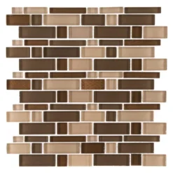 Heritage Cold Pencil Brown 11 in. x 11.75 in. Interlocking Gloss Glass Wall Mosaic Tile (8.97 sq. ft./Case) by Jeffrey Court
