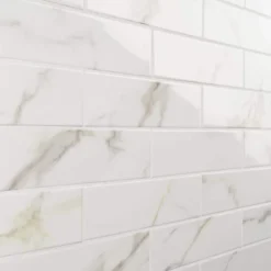Santorini Calacatta White 2.95 in. x 11.81 in. Polished Ceramic Wall Tile (5.38 sq. ft./Case) by Ivy Hill Tile -The Elite Tile Sales Store calacatta ivy hill tile ceramic tile ext3rd108048 c3 1000