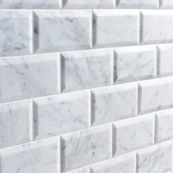 White Carrara Beveled 3 in. x 6 in. x 9mm Polished Marble Subway Tile (40 pieces / 5 sq. ft. / box) by Ivy Hill Tile -The Elite Tile Sales Store carrara ivy hill tile marble tile ext3rd100389 1d 1000