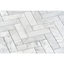 White Carrara Herringbone 12 in. x 12 in. 10mm Polished Marble Stone Mosaic Wall Tile (1 sq. ft.) by Ivy Hill Tile -The Elite Tile Sales Store carrara ivy hill tile marble tile ext3rd104818 1d 1000
