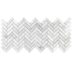 White Carrara Herringbone 12 in. x 12 in. 10mm Polished Marble Stone Mosaic Wall Tile (1 sq. ft.) by Ivy Hill Tile -The Elite Tile Sales Store carrara ivy hill tile marble tile ext3rd104818 40 1000