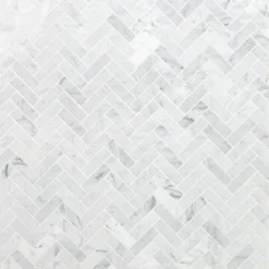 White Carrara Herringbone 12 in. x 12 in. 10mm Polished Marble Stone Mosaic Wall Tile (1 sq. ft.) by Ivy Hill Tile