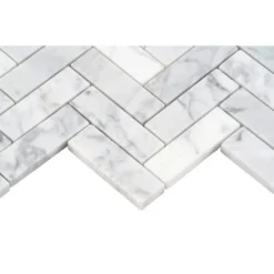 White Carrara Herringbone 12 in. x 12 in. 10mm Polished Marble Stone Mosaic Wall Tile (1 sq. ft.) by Ivy Hill Tile -The Elite Tile Sales Store carrara ivy hill tile marble tile ext3rd104818 77 1000