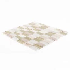 Cottage Ridge Cream 11.625 in. x 11.625 in. Mixed Glass Travertine and Glass Mosaic Tile (9.38 sq. ft./Case) by Jeffrey Court -The Elite Tile Sales Store cream jeffrey court glass tile 99188 40 1000