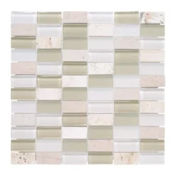 Cottage Ridge Cream 11.625 in. x 11.625 in. Mixed Glass Travertine and Glass Mosaic Tile (9.38 sq. ft./Case) by Jeffrey Court
