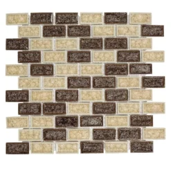 Hazelnut Butter Crackle Cream 12 in. x 11.5 in. Interlocking Glossy Ceramic/Glass Wall Mosaic Tile (4.79 sq. ft./Case) by Jeffrey Court