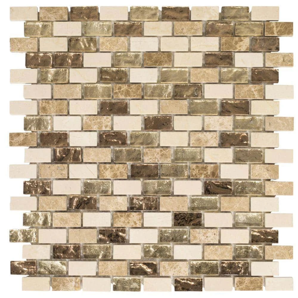 Molten 11.875 in. x 11.25 in. Interlocking Cream Glass/Cream and Emperador Marble Mosaic Tile (.927 sq. ft./Each) by Jeffrey Court 3 Molten 11.875 in. x 11.25 in. Interlocking Cream Glass/Cream and Emperador Marble Mosaic Tile (.927 sq. ft./Each) by Jeffrey Court