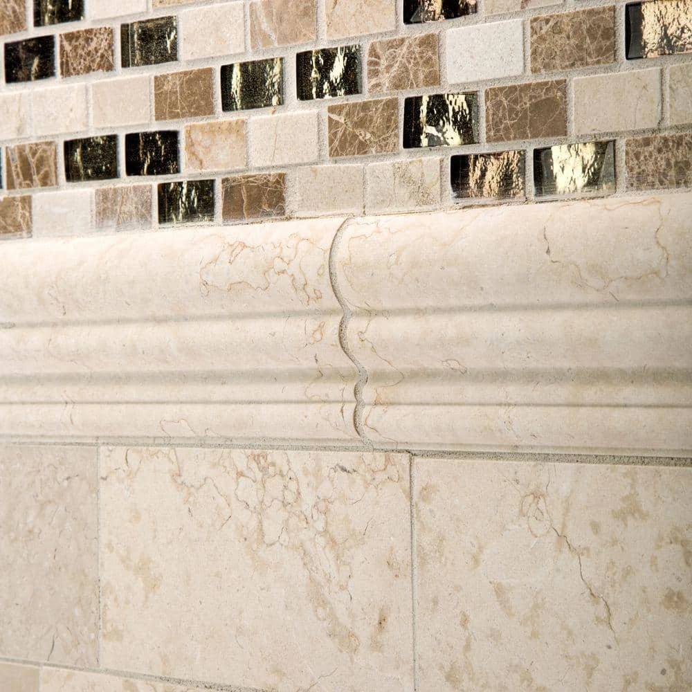 Molten 11.875 in. x 11.25 in. Interlocking Cream Glass/Cream and Emperador Marble Mosaic Tile (.927 sq. ft./Each) by Jeffrey Court 7 Molten 11.875 in. x 11.25 in. Interlocking Cream Glass/Cream and Emperador Marble Mosaic Tile (.927 sq. ft./Each) by Jeffrey Court - Image 5