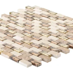 Molten 11.875 in. x 11.25 in. Interlocking Cream Glass/Cream and Emperador Marble Mosaic Tile (.927 sq. ft./Each) by Jeffrey Court 15 Molten 11.875 in. x 11.25 in. Interlocking Cream Glass/Cream and Emperador Marble Mosaic Tile (.927 sq. ft./Each) by Jeffrey Court -The Elite Tile Sales Store cream jeffrey court glass tile 99481 77 1000