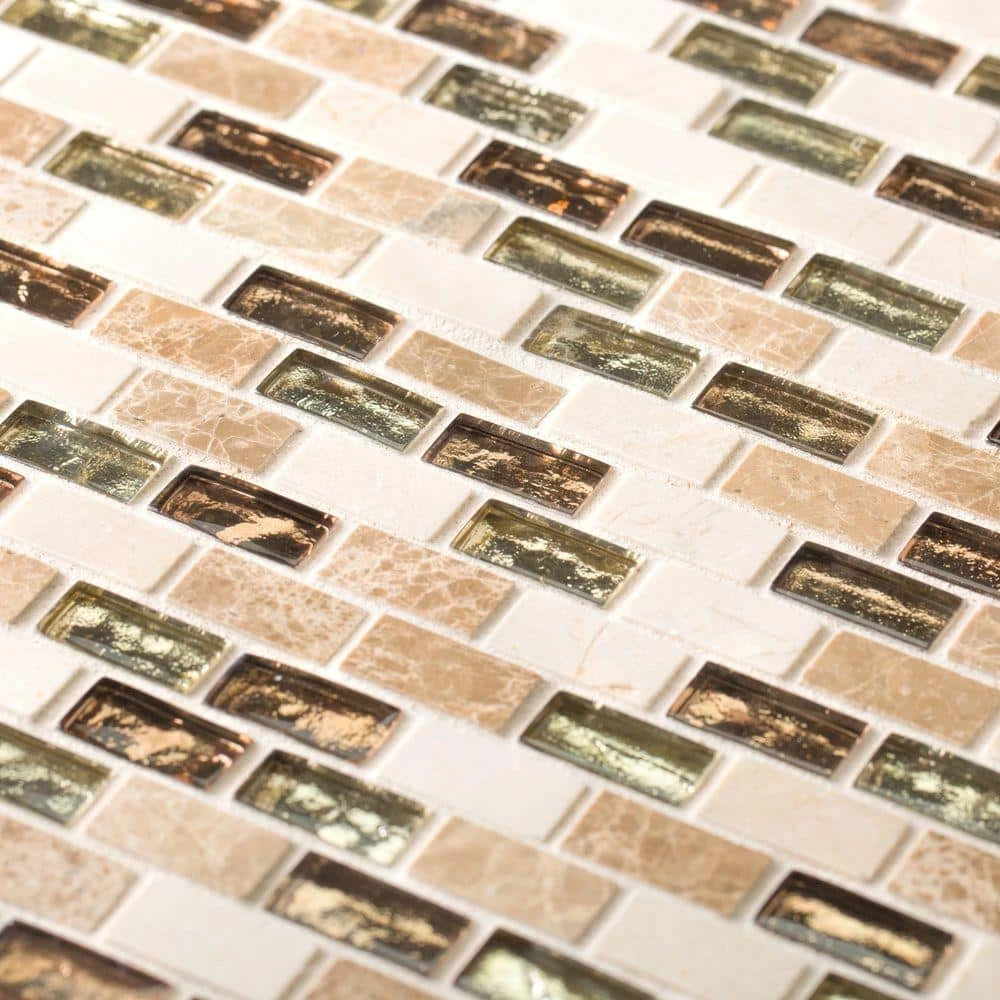 Molten 11.875 in. x 11.25 in. Interlocking Cream Glass/Cream and Emperador Marble Mosaic Tile (.927 sq. ft./Each) by Jeffrey Court 9 Molten 11.875 in. x 11.25 in. Interlocking Cream Glass/Cream and Emperador Marble Mosaic Tile (.927 sq. ft./Each) by Jeffrey Court - Image 7