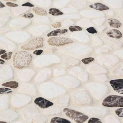 River Rock Medley 11.5 in. x 11.5 in. Cream Travertine/Cream and Brown Marble Floor/Wall Mosaic Tile (9.18 sq. ft./Case) by Jeffrey Court -The Elite Tile Sales Store cream jeffrey court mosaic tile 99035 1d 1000 1