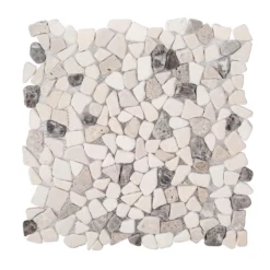 River Rock Medley 11.5 in. x 11.5 in. Cream Travertine/ Cream and Brown Marble Wall and Floor Mosaic Tile by Jeffrey Court
