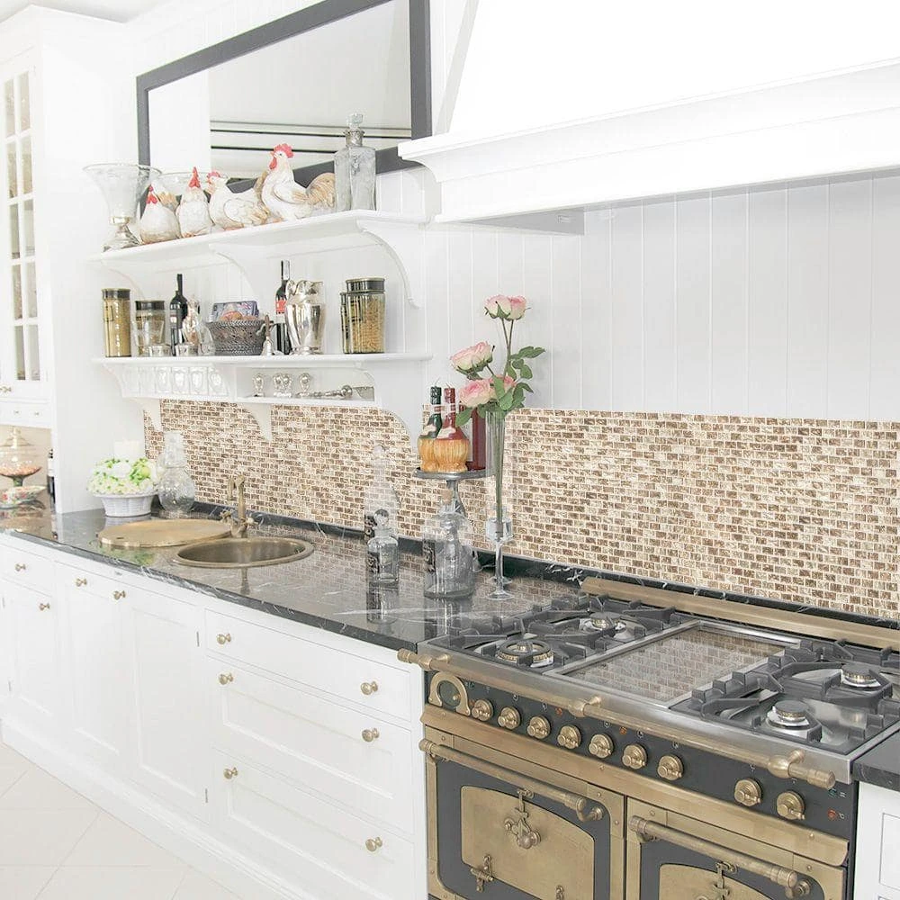 Infusion Gold Metallic 11.875 in. x 11.375 in. Interlocking Brick Glass Mosaic Tile (0.938 sq. ft/Each) by Jeffrey Court 4 Infusion Gold Metallic 11.875 in. x 11.375 in. Interlocking Brick Glass Mosaic Tile (0.938 sq. ft/Each) by Jeffrey Court - Image 2