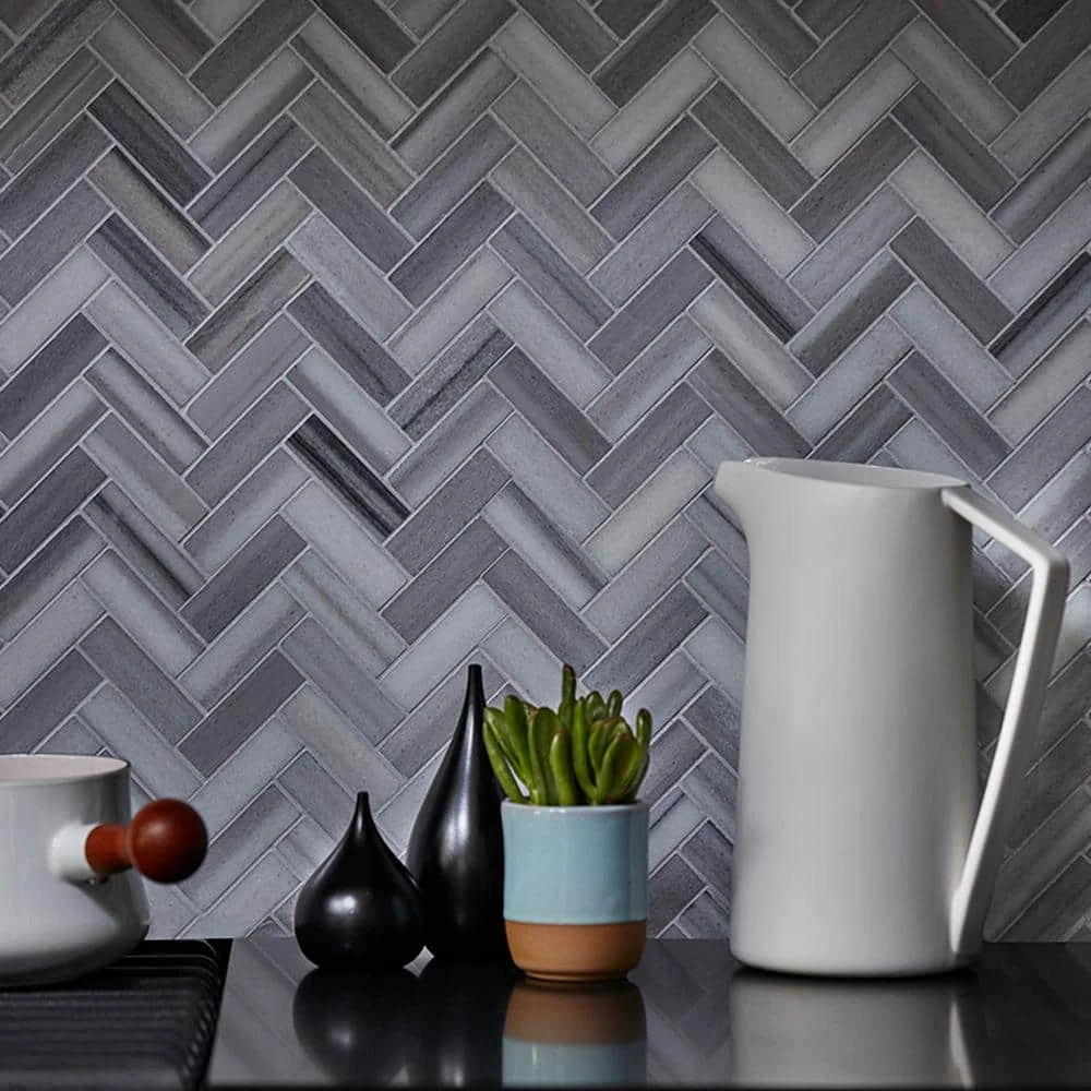 Zebra Plains Gray 12.875 in x 11.125 in. Herringbone Polished Marble Wall and Floor Mosaic Tile (9.947 sq. ft./Case) by Jeffrey Court 8 Zebra Plains Gray 12.875 in x 11.125 in. Herringbone Polished Marble Wall and Floor Mosaic Tile (9.947 sq. ft./Case) by Jeffrey Court - Image 6