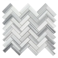 Zebra Plains Gray 12.875 in x 11.125 in. Herringbone Polished Marble Wall and Floor Mosaic Tile (9.947 sq. ft./Case) by Jeffrey Court