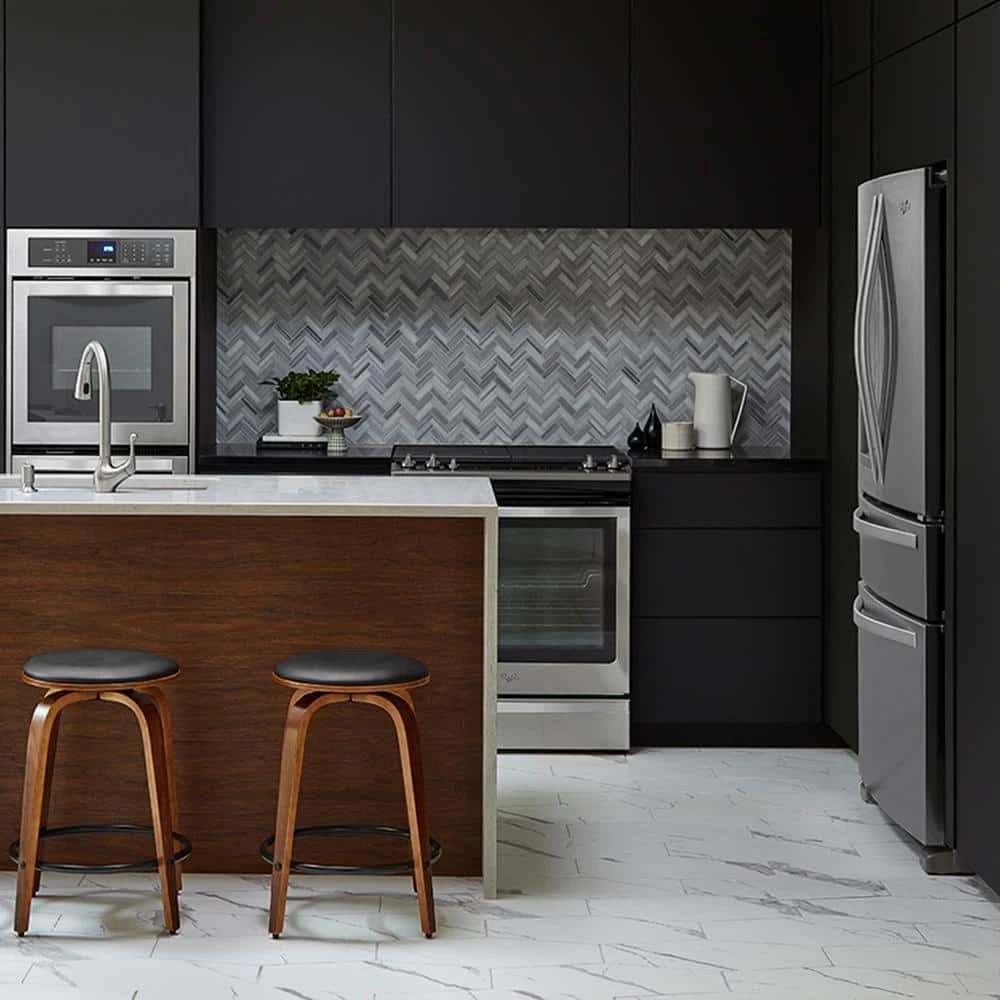 Zebra Plains Gray 12.875 in x 11.125 in. Herringbone Polished Marble Wall and Floor Mosaic Tile (9.947 sq. ft./Case) by Jeffrey Court 4 Zebra Plains Gray 12.875 in x 11.125 in. Herringbone Polished Marble Wall and Floor Mosaic Tile (9.947 sq. ft./Case) by Jeffrey Court - Image 2