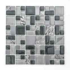 Satin Sapphire Gray 11.875 in. x 11.875 in. Square Mixed Glass and Metal Mosaic Tile (9.79 sq. ft./Case) by Jeffrey Court