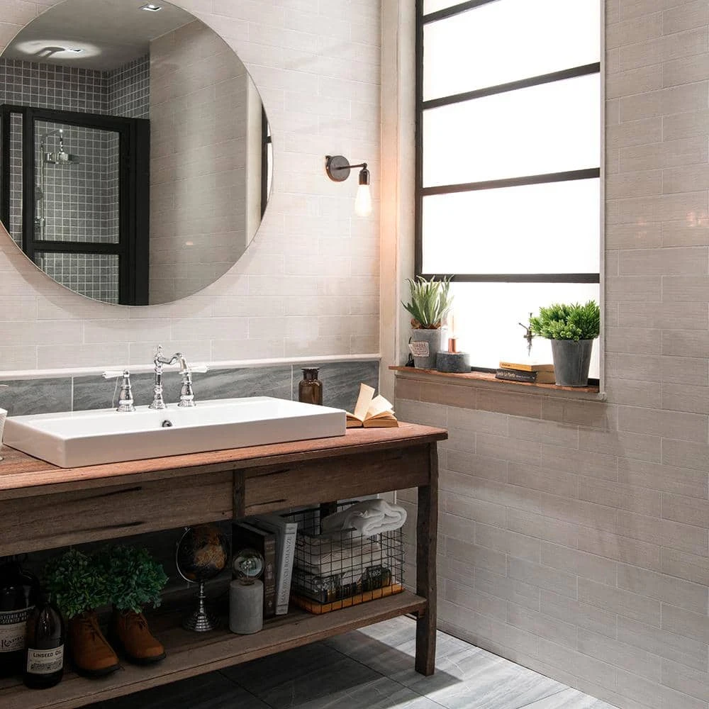 Weather Grey Linen 3 in. x 12 in. Subway Gloss Ceramic Wall Tile (10.75 sq. ft./Case) by Jeffrey Court 4 Weather Grey Linen 3 in. x 12 in. Subway Gloss Ceramic Wall Tile (10.75 sq. ft./Case) by Jeffrey Court - Image 2