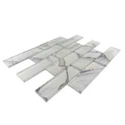 Geode Brick Gray 11.625 in. x 11.25 in. Interlocking Glossy Glass Mosaic Tile (0.908 sq. ft./Each) by Jeffrey Court -The Elite Tile Sales Store gray jeffrey court glass tile 95738 40 1000