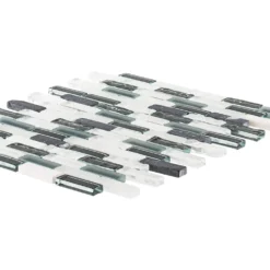 Silver Tradition Mini Brick Gray 9.75 in. x 11.875 in. Interlocking Mixed Glass/Marble Mosaic Tile (8.04 sq. ft./Case) by Jeffrey Court -The Elite Tile Sales Store gray jeffrey court glass tile 99151 40 1000