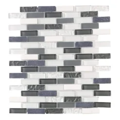 Silver Tradition Mini Brick Gray 9.75 in. x 11.875 in. Interlocking Mixed Glass/Marble Mosaic Tile (8.04 sq. ft./Case) by Jeffrey Court