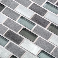 Stealth Grey 11.875 in. x 11.25 in. Interlocking Gloss Glass/Matte Metal Wall Mosaic Tile (9.27 sq. ft./Case) by Jeffrey Court -The Elite Tile Sales Store gray jeffrey court glass tile 99588 1d 1000