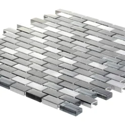 Stealth Grey 11.875 in. x 11.25 in. Interlocking Gloss Glass/Matte Metal Wall Mosaic Tile (9.27 sq. ft./Case) by Jeffrey Court -The Elite Tile Sales Store gray jeffrey court glass tile 99588 40 1000