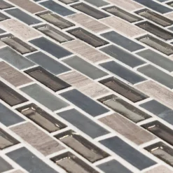 Coal Mine Gray 11.5 in. x 11.625 in. Interlocking Mixed Glass and Stone Mosaic Tile (14.99 sq. ft./Case) by Jeffrey Court -The Elite Tile Sales Store gray jeffrey court glass tile 99620 1d 1000