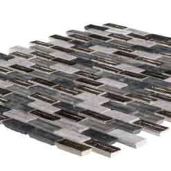 Coal Mine Gray 11.5 in. x 11.625 in. Interlocking Mixed Glass and Stone Mosaic Tile (14.99 sq. ft./Case) by Jeffrey Court -The Elite Tile Sales Store gray jeffrey court glass tile 99620 40 1000