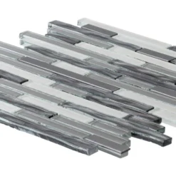 Waves of Grey/Silver 11.875 in. x 11.375 in. Interlocking Glossy Glass/Metal Mosaic Tile (0.938 sq. ft./Each) by Jeffrey Court -The Elite Tile Sales Store gray jeffrey court glass tile 99716 40 1000