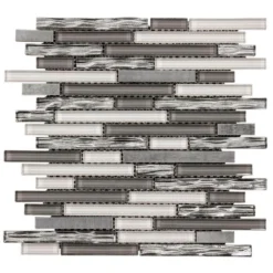 Waves of Grey/Silver 11.875 in. x 11.375 in. Interlocking Glossy Glass/Metal Mosaic Tile (0.938 sq. ft./Each) by Jeffrey Court